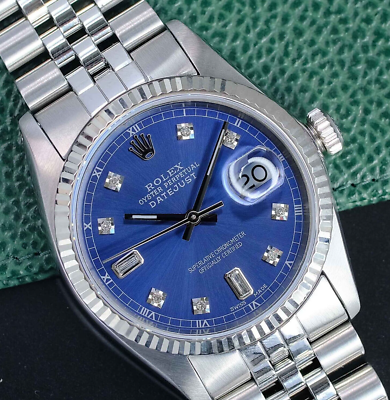 Rolex Datejust 16014 Blue Diamond Dial 18KW Fluted Bezel Jubilee