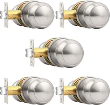 Brushed Nickel Passage Door Knobs round Handles for Hall or Closet Knobs Keyless