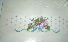 New Sealed Janlynn Stamped for Embroidery Pair Pillowcases Violet Flowers