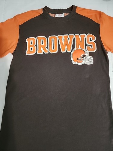 VTG NFL Browns Logo Shirt Medium Brown W/Orange Sleeves - Picture 3 of 13
