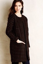 Nip Anthropologie Dotted Line Coat By Elevenses, Black, Size Large Petite,