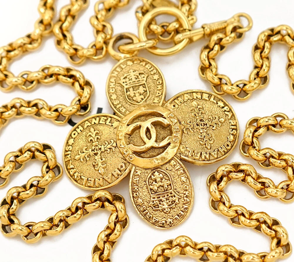 Collana CHANEL CC Logo Croce Vintage 29" Tono Oro 28 Autentica #24501