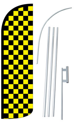 Black & Yellow Checkered Extra Wide Windless Swooper Flag Bundle