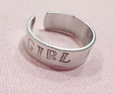 Hand Stamped Adjustable Aluminum Cuff Styled Ring - Girl Mom Theme