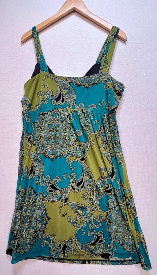 Apt. 9 Vestido sin mangas para mujer Babydoll elástico talla XL verde azul cachemira fiesta Y2K Foto 2 de 4