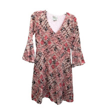 Anthropologie MAEVE Geometric Knit Sweater Dress Bell Sleeve Lined XS Red Tones