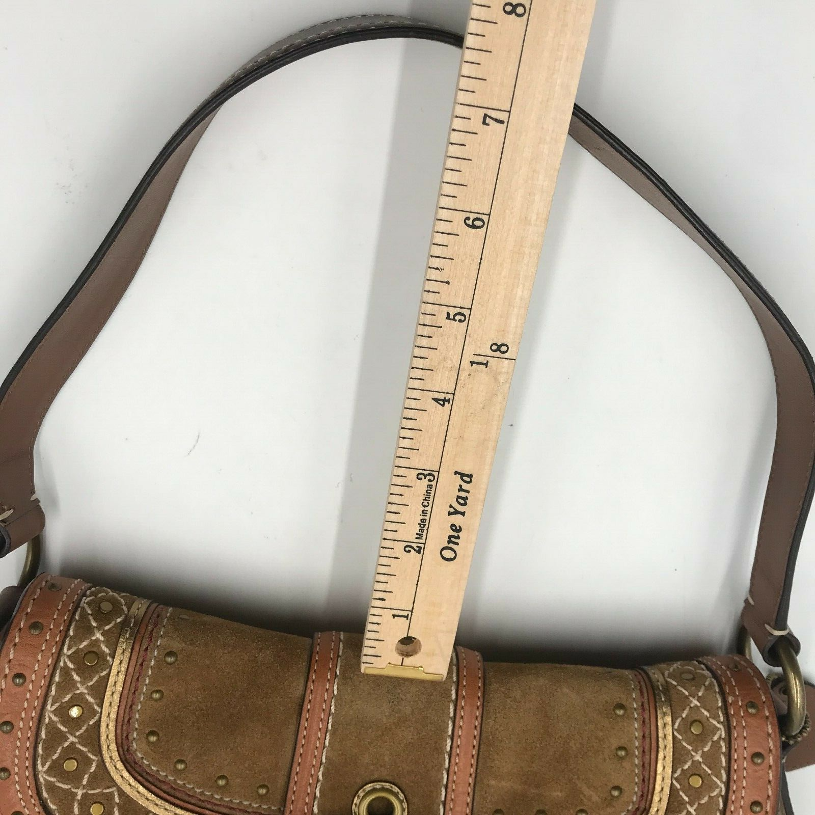 Coach G0769-F11517 Brown Monogram Buckle Leather Suede Embroidered 