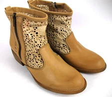 Cool Way Womens Leather Ankle Boot Tan Size 9 Zip Pre Owned