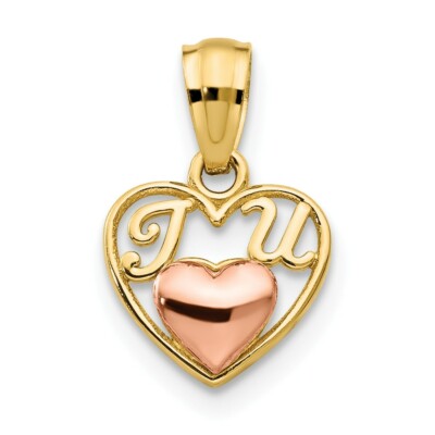 14k Two Tone Gold Children's Mini I Love U Charm Kids Pendant 14mm x 9mm