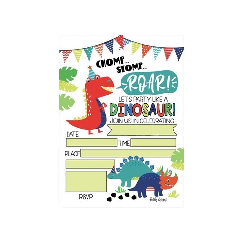 Pack De 5 O 12 Invitaciones De Cumpleaños Con Diseño De Dinosaurio, Ref. 306, Para Niños