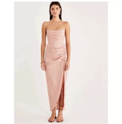 Revolve Rumer The Label LouLou Maxi Linen Dress Cutout S Dusty Pink | eBay