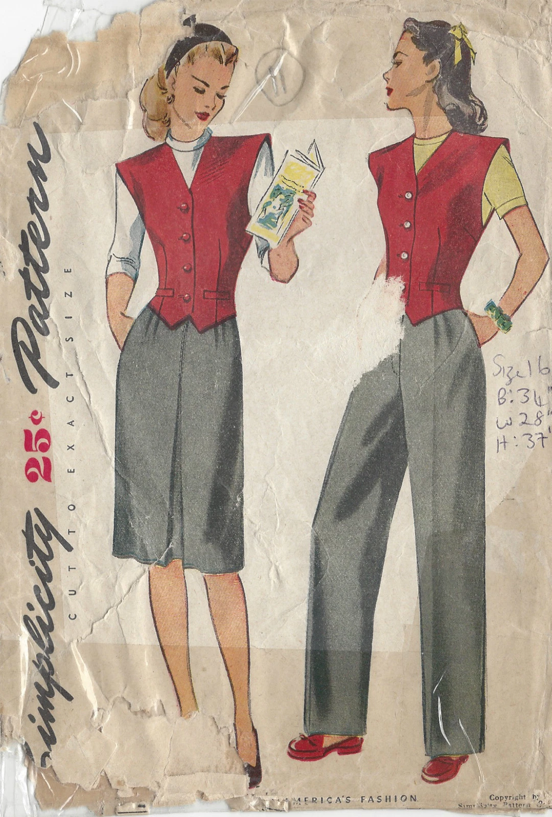 1945 Vintage Sewing Pattern B34"-W28" SKIRT-TROUSERS-VEST (11)