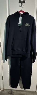 NWT Lacoste Double-Face Piqué Track SET Hoodie AND joggers Navy Blue Size XS