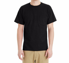 New Men's Unisex Hanes 3 Pack Essential Black Short Sleeve Pocket T-Shirts Large