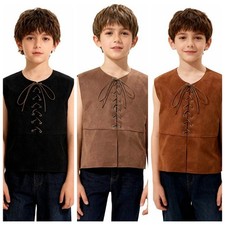 Unisex Kids Renaissance Pirate Shirts Gothic Steampunk Lace-up Waistcoat Tops