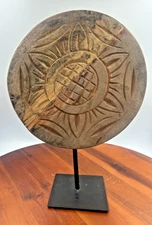 Primitive by Kathy Hand-Carved Wooden Sun Design on Metal Stand