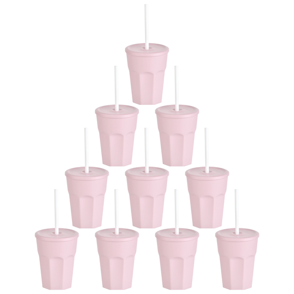 Engelland 10 X Kunststoffbecher Mit Deckel Trinkbecher Plastikbecher 250 Ml Rosa-image