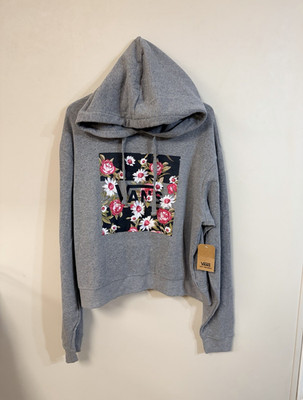 VANS Florals Drop V Women s XL Gray Pullover Fleece Hoodie Floral Graphic