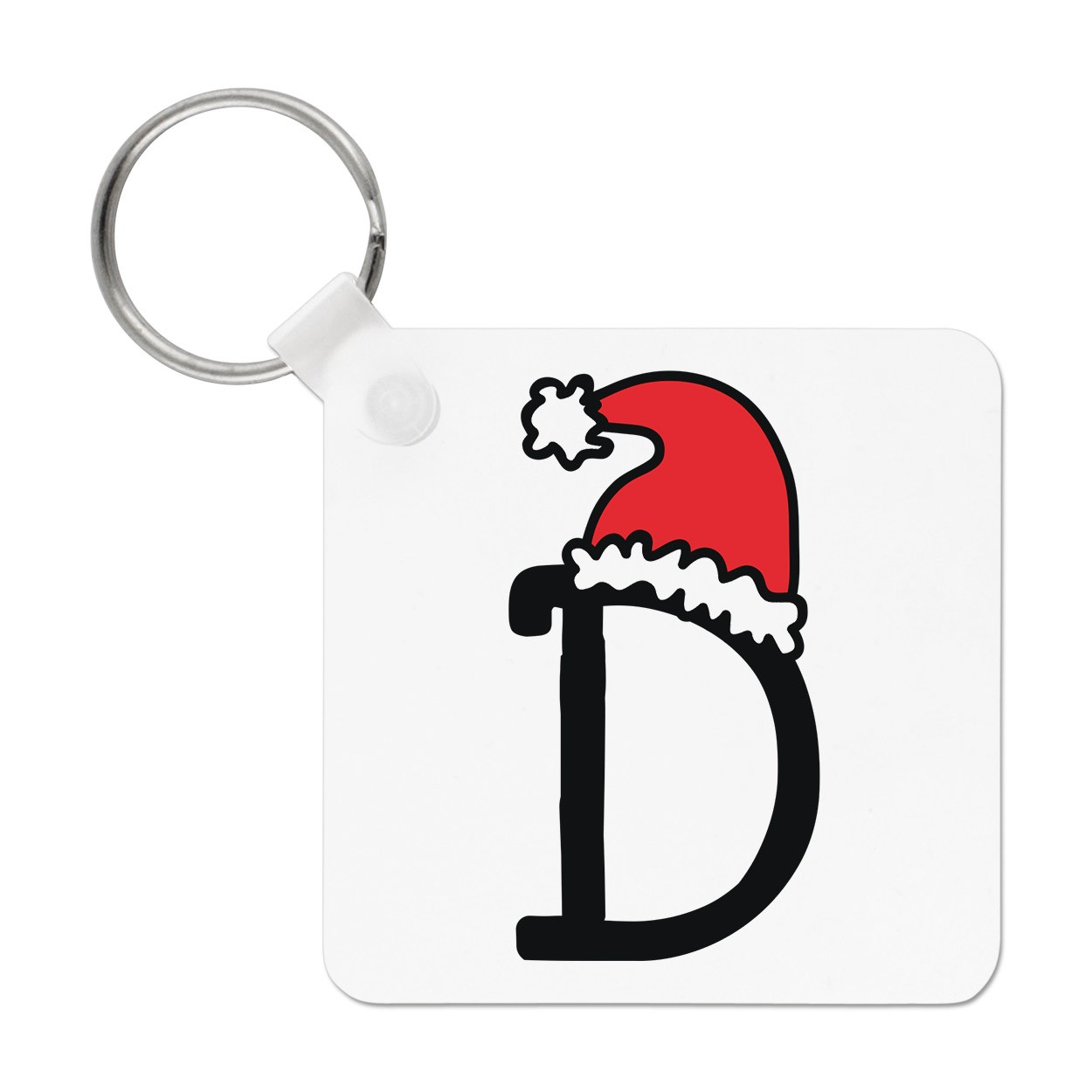 Letter D Christmas Hat Keyring Key Chain Funny Red Santa Father Kids Alphabet
