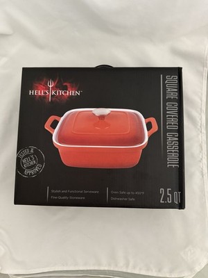 Hell's Kitchen 2.5 QT. Casserole Dish Enameled Stoneware Square Covered Red