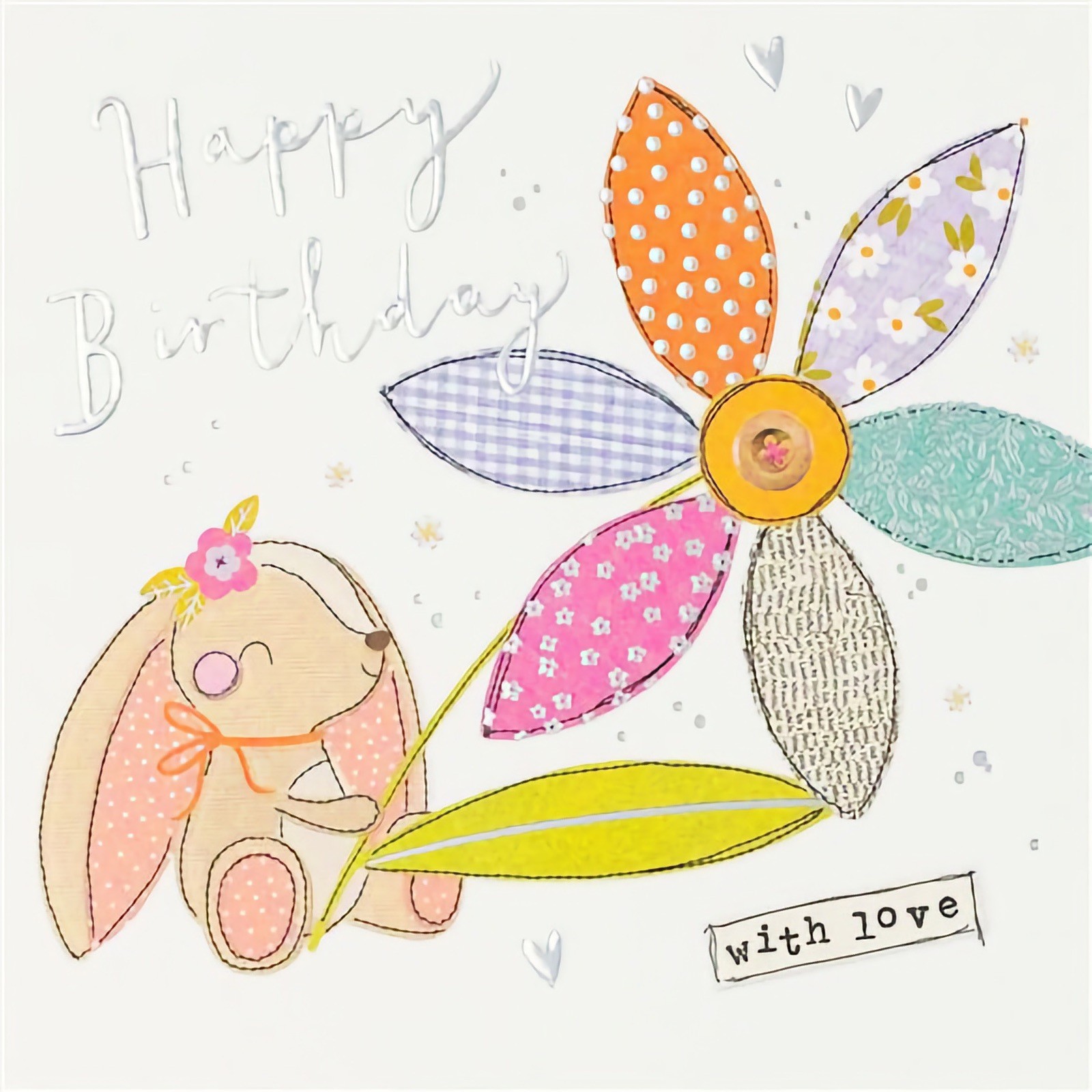 Happy Birthday With Love Card Rabbit Female Mum Nan Sister Daughter Aunt Friend
