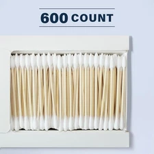600 Count/1 Box, One Pointed Tip and One Rounded Tip, Biodegradable Cotton Buds