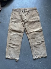 Vintage 70s Carhartt Brown Canvas Double Knee Work Pants Talon Zipper 40x28