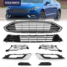 For 2017-2018 Ford Fusion Front Bumper Upper&Lower Grille Set Chrome w/Fog Light
