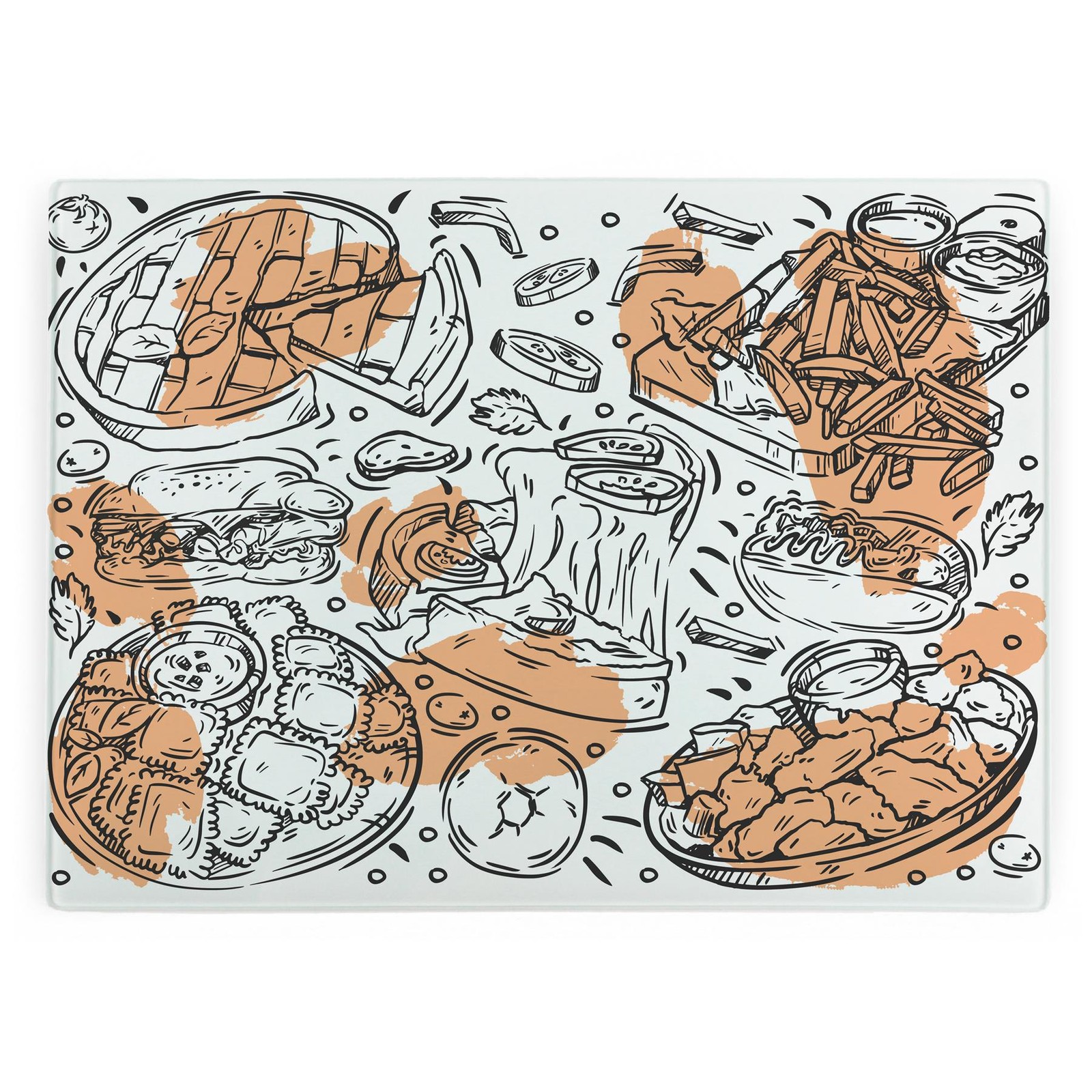 American Food Themed Glass Worktop Saver - Novelty Kitchen Cutting Board Gifts