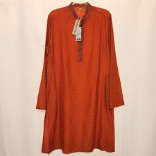 NWT Indus Route Men's Rust Orange Long Kurta Tunic Mandarin Collar Size Medium