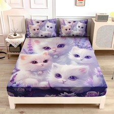 Cat Fitted Sheet Toddler Bedding Set Queen Size,Floral Bedding Animal Themed ...