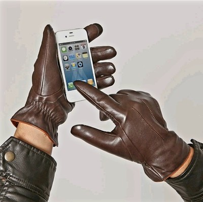 Mens Genuine Nappa Leather Touch Screen Function Warm Lined Gloves On Sale #E011