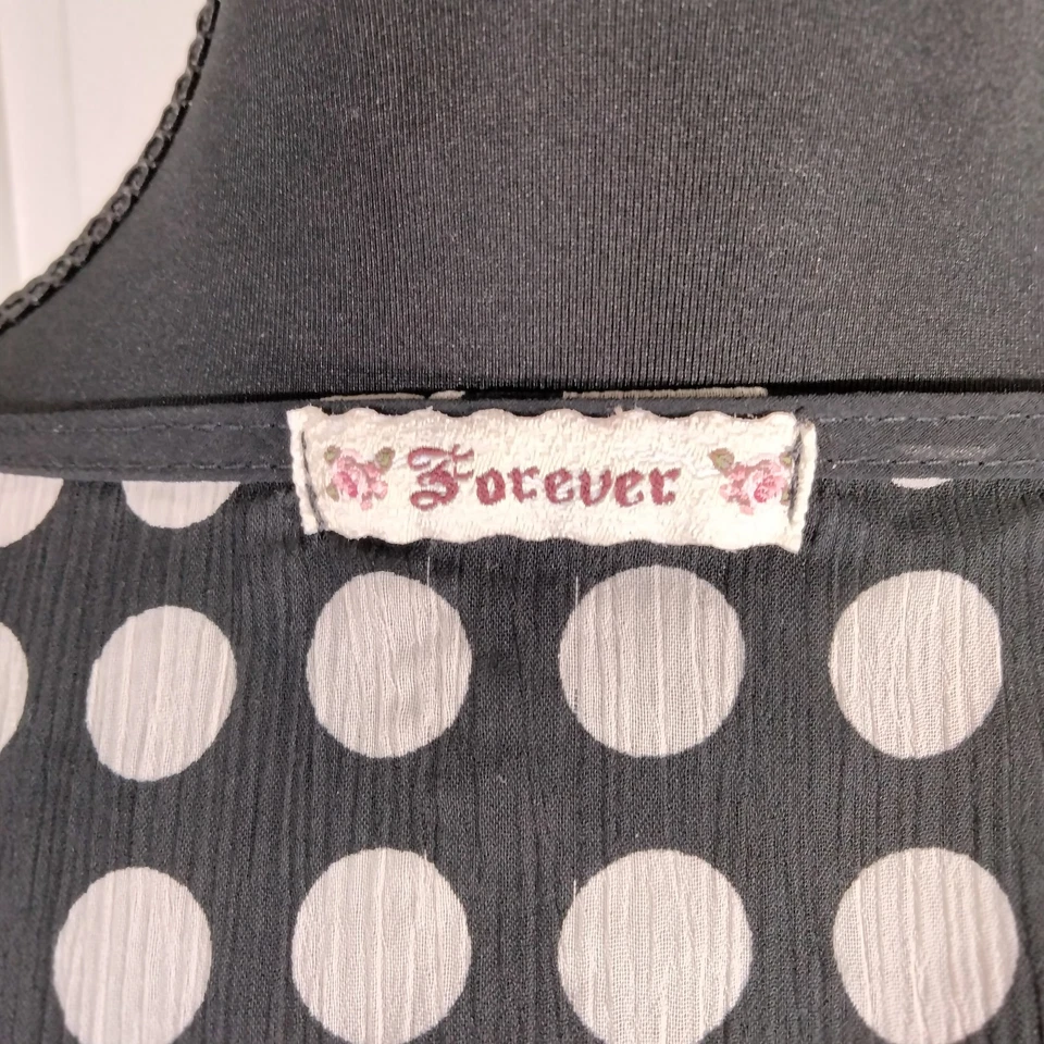 Винтажная блузка в полкадот Y2K Forever 21 модель S 60-е 70-е Go Go женская черная белая - Изображение 4 из 4