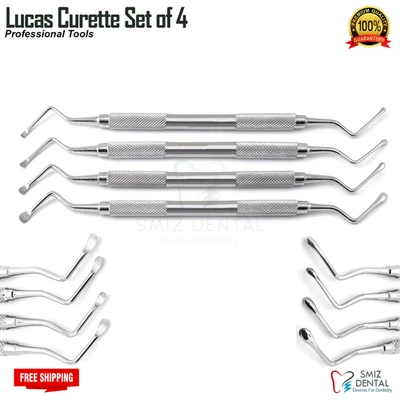 SMIZDENTAL Set Of 4 Surgical Lucas Bone Curettes Soft Tissue Removing Dentist Instruments