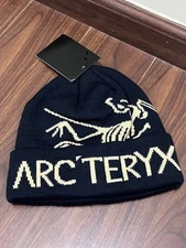 Arc'teryx Merino Wool Beanie – Black Beige Bird Logo Unisex Winter Hat NWT 2025
