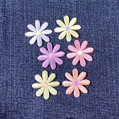 6-Pack Daisy Applique Patch Set - Embroidered Flower Badges 1-1/8'' (Iron On)