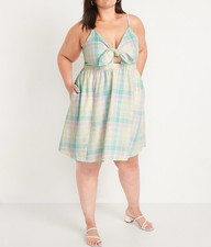 Old Navy Fit Flare Tie Front Smocked Printed Dress Size Large TALL CR6266
