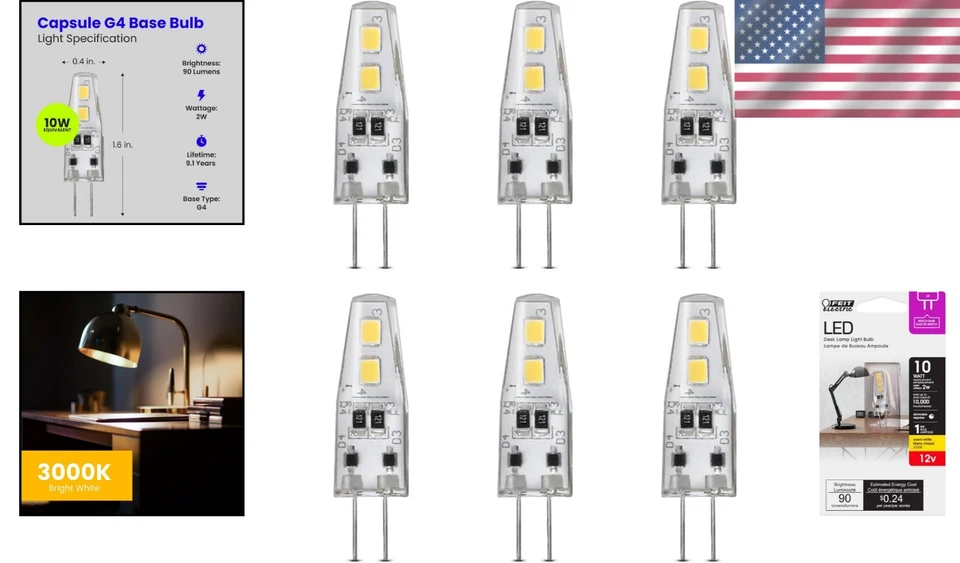 Dimmable G4 LED Bulb, 10W Eqv, 12V, 3000K, 90 Lumens, 6 Pack - Image 2 of 4
