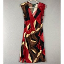 Lauren Ralph Lauren Dress Womens 2 Faux Wrap Ruched Geometric Stretchy Career