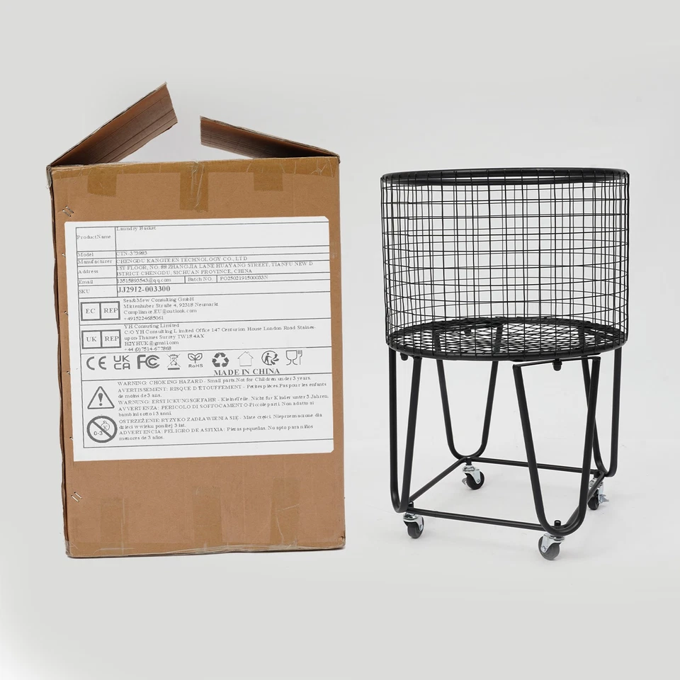 Metal Mesh Laundry Storage Cart Laundry Basket with Wheels Storage Cart,black. - Image 3 of 4