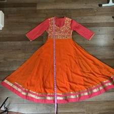 Srishti Anarkali Indian Dress Size Small Orange Pink Gold Ethnic Gown 59708