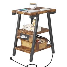 Side Table with Charging Station,3-Tier Small End Table,Lucky 7 Rustic Brown