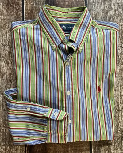 VINTAGE POLO RALPH LAUREN CLASSIC FIT HEMD BUNT GESTREIFT HERREN MEDIUM TOP
