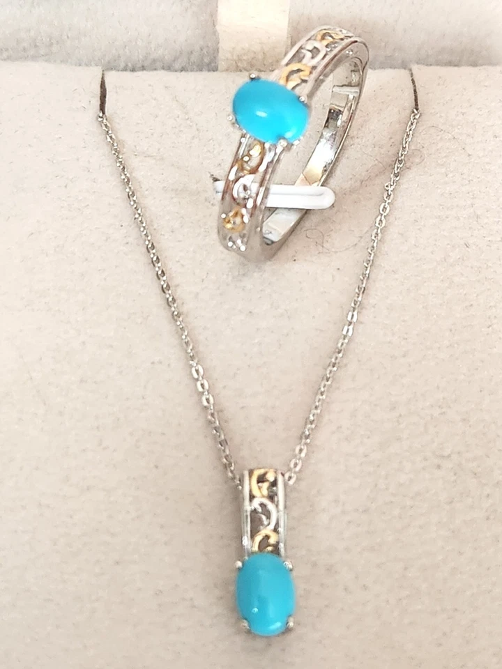 Anillo y collar turquesa de la Bella Durmiente en platino con detalles de oro de ley talla 9 Foto 3 de 4