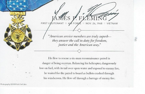 JAMES P. FLEMING Signed Society of the Medal of Honor 4X6 Card Citation ...