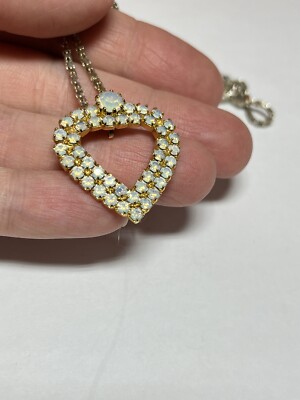 Vintage 90's Y2K AB Rhinestone Heart Pendant Necklace Chain