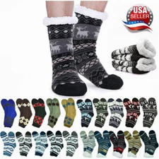 Mens Winter Sherpa Fleece Lined Cozy Fuzzy Warm Thermal Non-Skid Slipper Socks