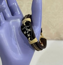 Ethnic Etched Leather Boho Hippie Womens Tie Bracelet