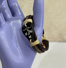 Ethnic Etched Leather Boho Hippie Womens Tie Bracelet