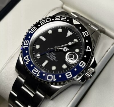 Custom 40mm GMT Style  Batman'' Mod Watch w/ NH34 Automatic - Bezel Lumes